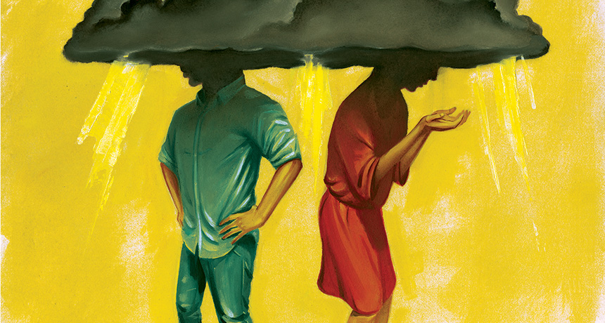 Illustration of stressed man and woman