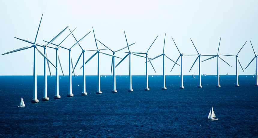 wind farm in sea off coast of Denmark