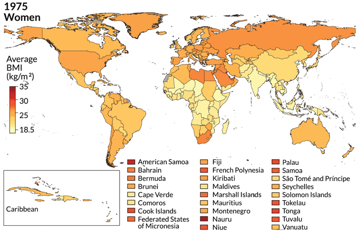 Global BMI map for women 1975