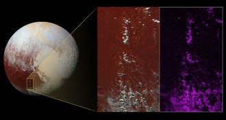 Pluto and magnified images of mountains