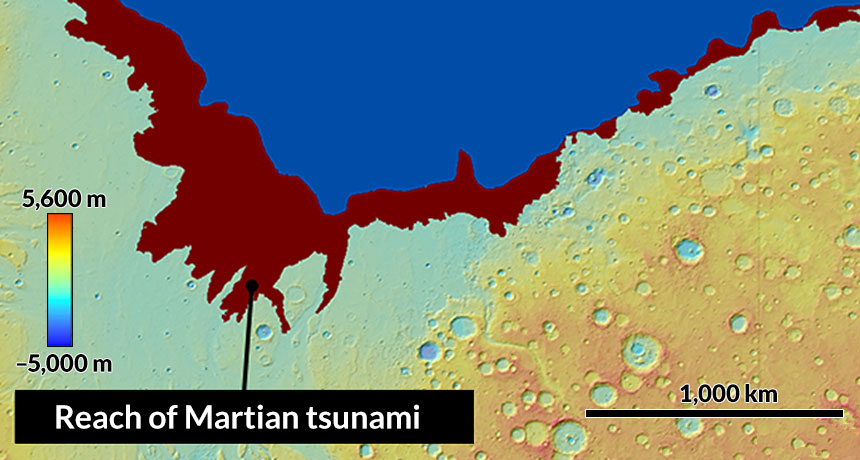 Martian coastline map