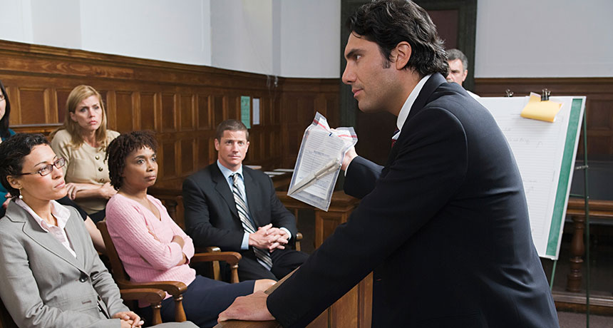 lawyer presenting evidence to a jury