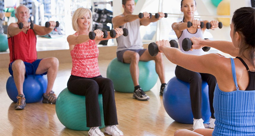 people of various ages in a strength training class