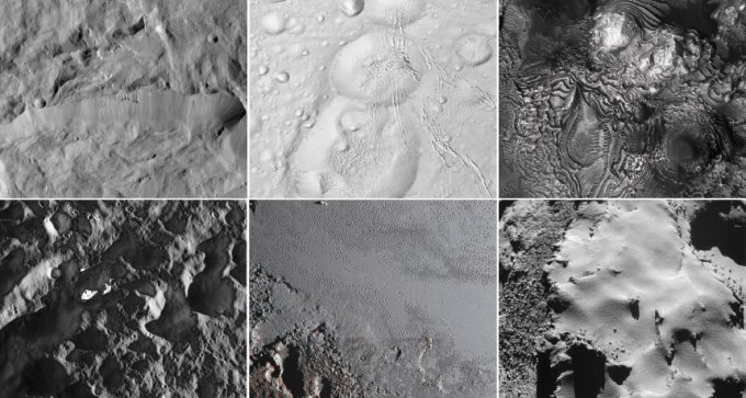 collage of images of planets, moons, comet