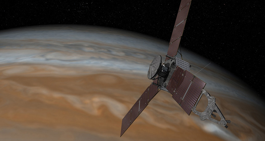 illustration of Juno probe over Jupiter