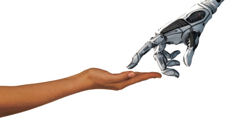 image of robot hand touching human hand