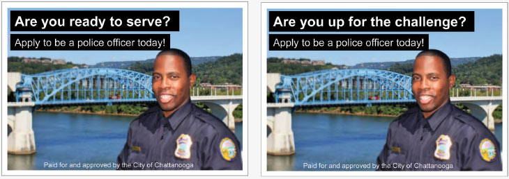 Two different recruiting postcards