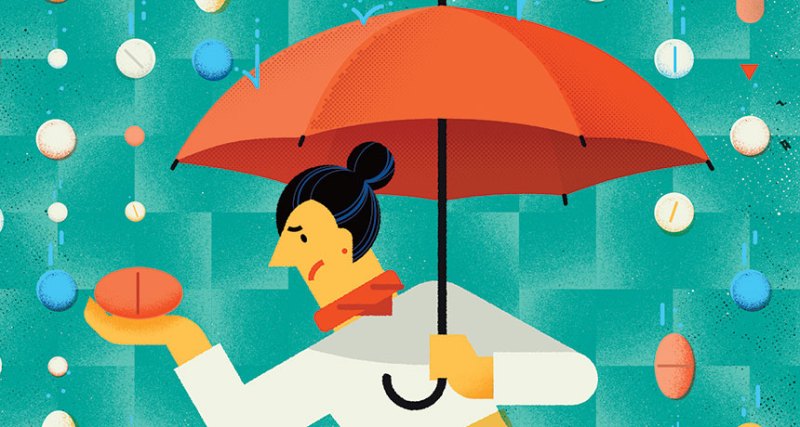 illustration of man with umbrella under raining statins