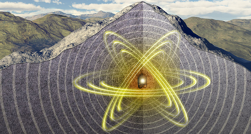 illustration of seismic waves under a mountain