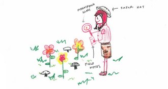 drawing of a female scientists