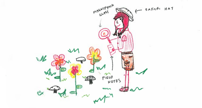 drawing of a female scientists