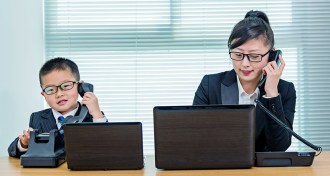 kid mimicking an adult