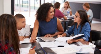 a language teacher with her students