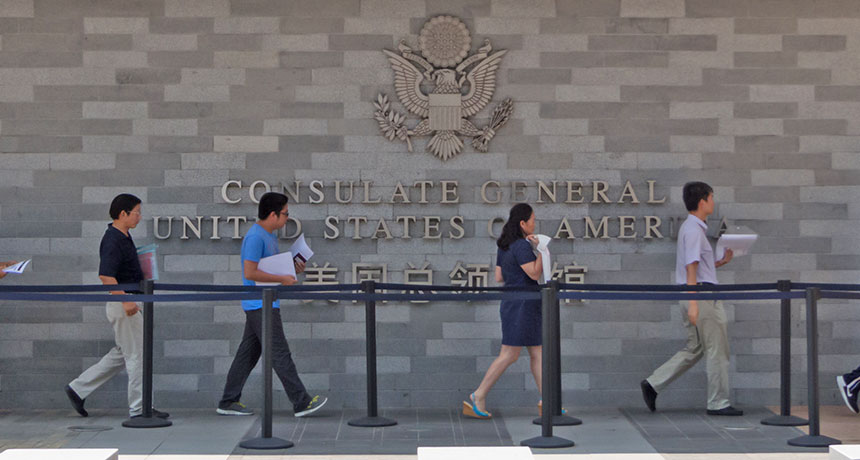 Outside the US consulate in Guangzhou