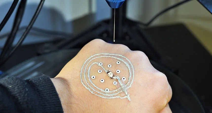3-D printed wireless light-up device on a hand