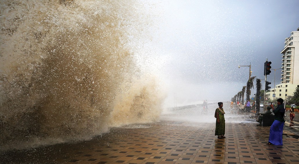wave on Mumbai seaside promenade