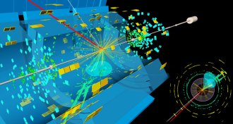 visualization of Higgs boson decaying into two bottom quarks