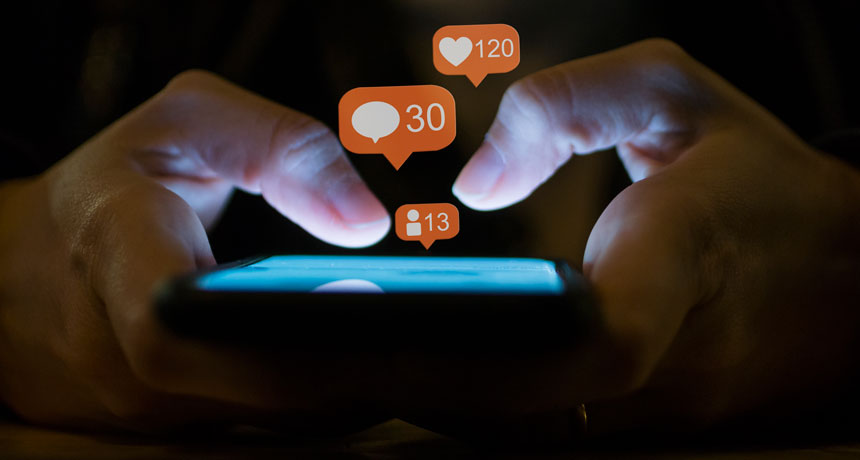 person holding phone illustrated with twitter notifications