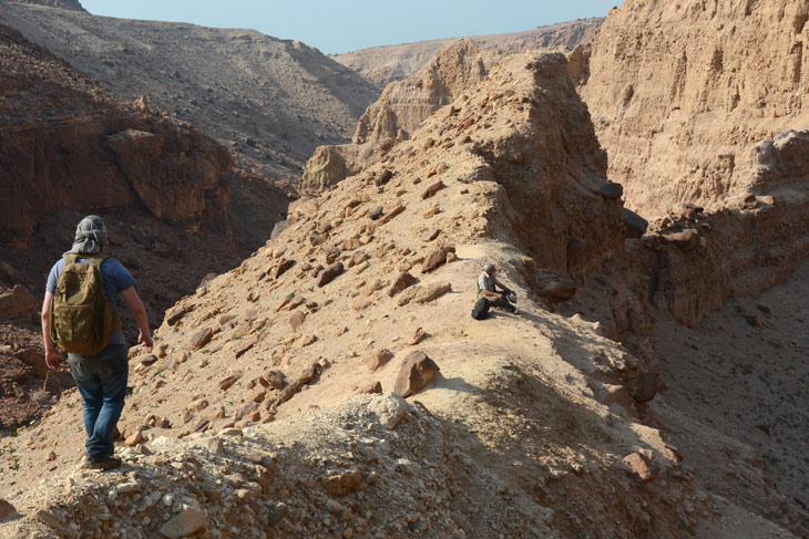 hiker on rocky terrain in Jordan