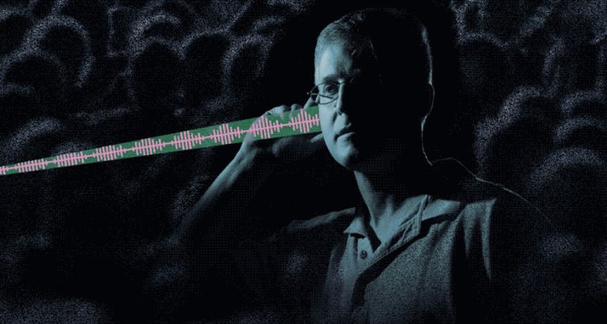 illustration of laser hitting man's ear