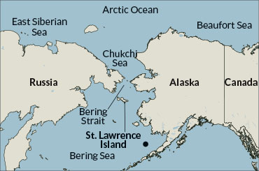 a map showing the Bering strait and the location of Peggy