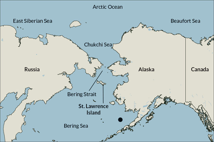 a map showing the Bering strait and the location of Peggy