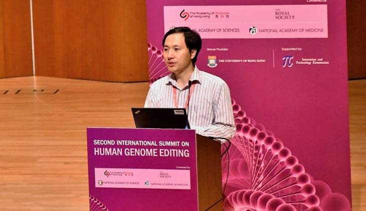 a photo of Jiankui He at the Second International Summit on Human Genome Editing