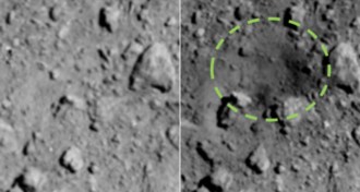 asteroid Ryugu before and after crater pics