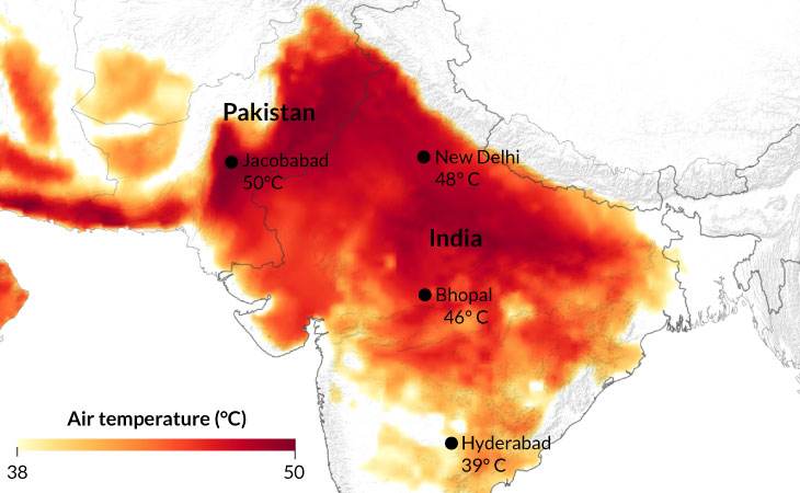 map of heat wave in India