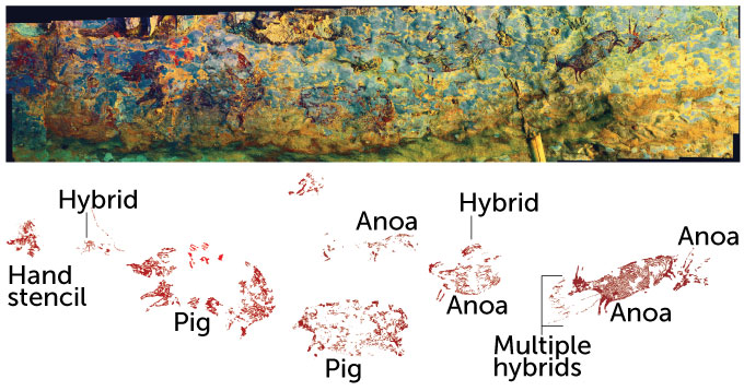 Indonesian cave hunting scene
