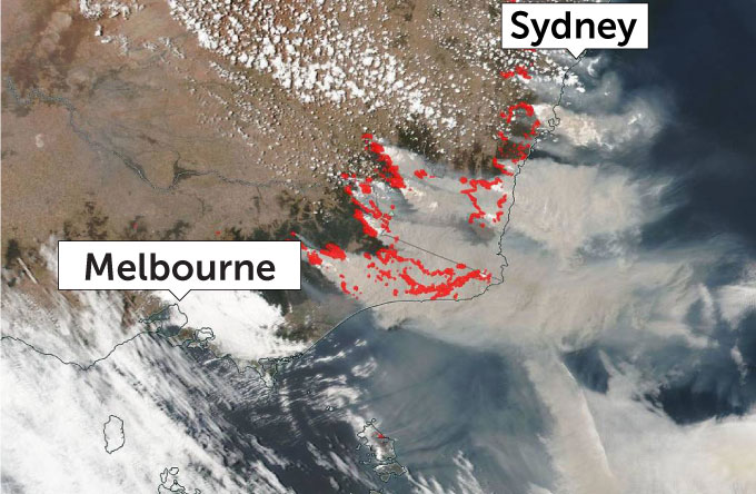 Australia brushfire map