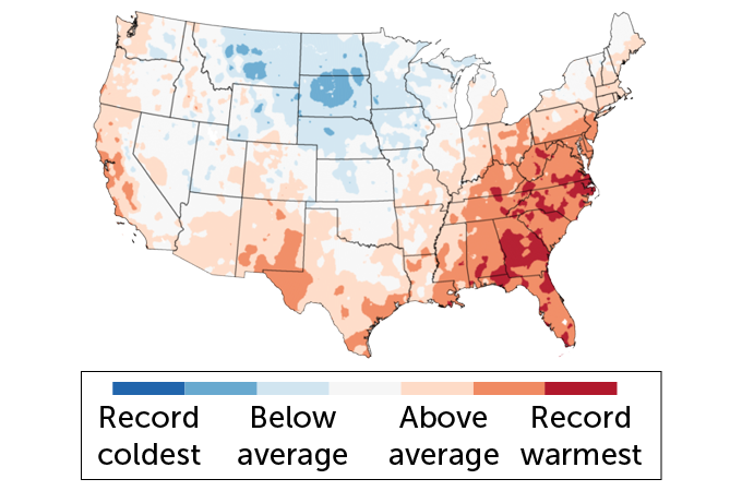 Ranking of 2019 U.S. temperatures relative to the years from 1859 to 2019