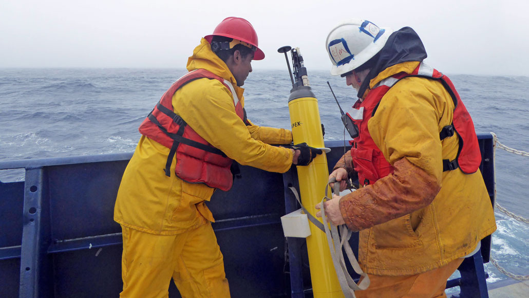 Deploying float to collect ocean data