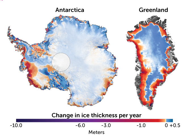 Ice sheet changes in Greenland map