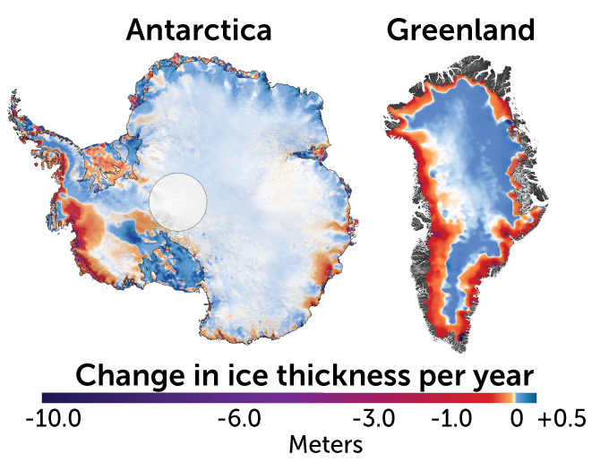 Ice sheet changes in Greenland map
