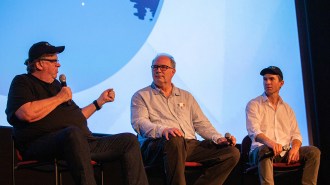 Michael Moore on stage