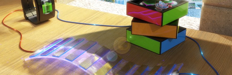 illustration of a small, banded device in partial light and shadows