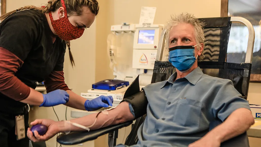 man donating COVID-19 plasma