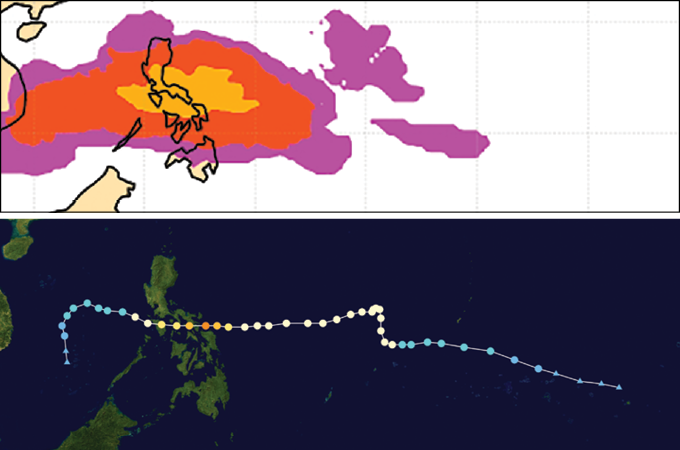 Forecast vs. path of Typhoon Kammuri