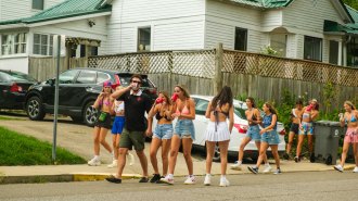 College students walking down the street near Indiana University