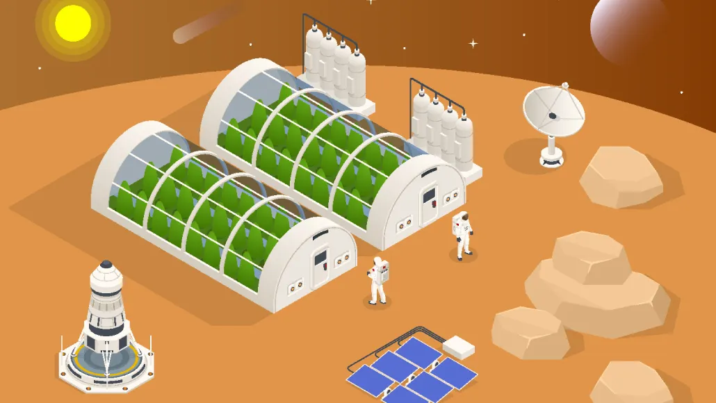 farm on Mars, illustrated