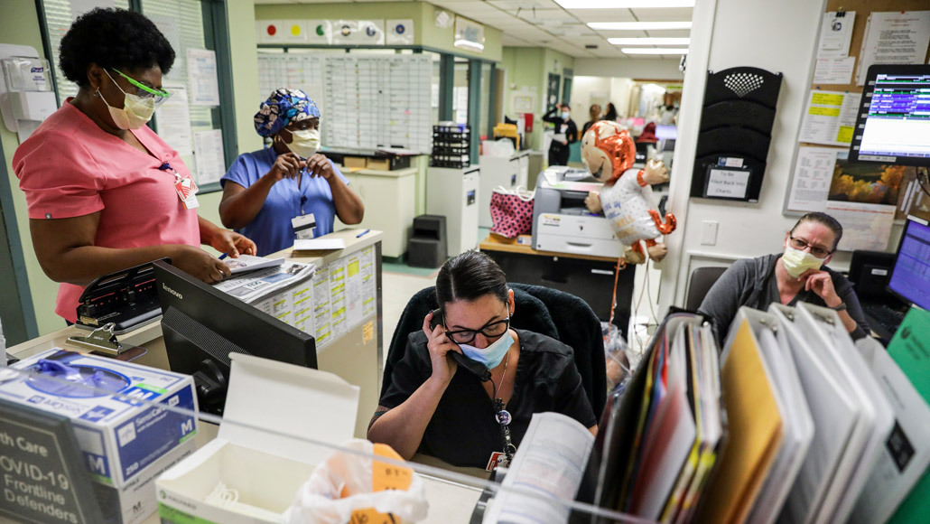 Health care workers at UMass Memorial Hospital
