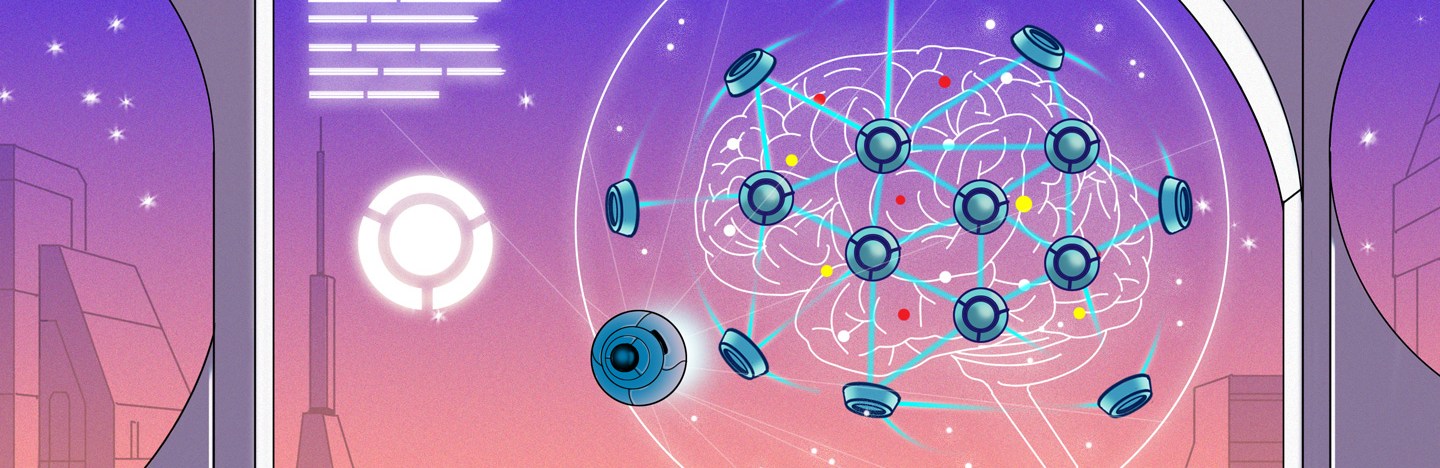 illustration of a science fiction nanobot brain mesh interface