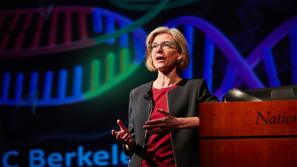 Jennifer Doudna presenting at an NIH event