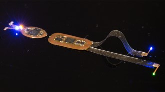 a long, thin electronic device with microchips in the middle and lights at either end