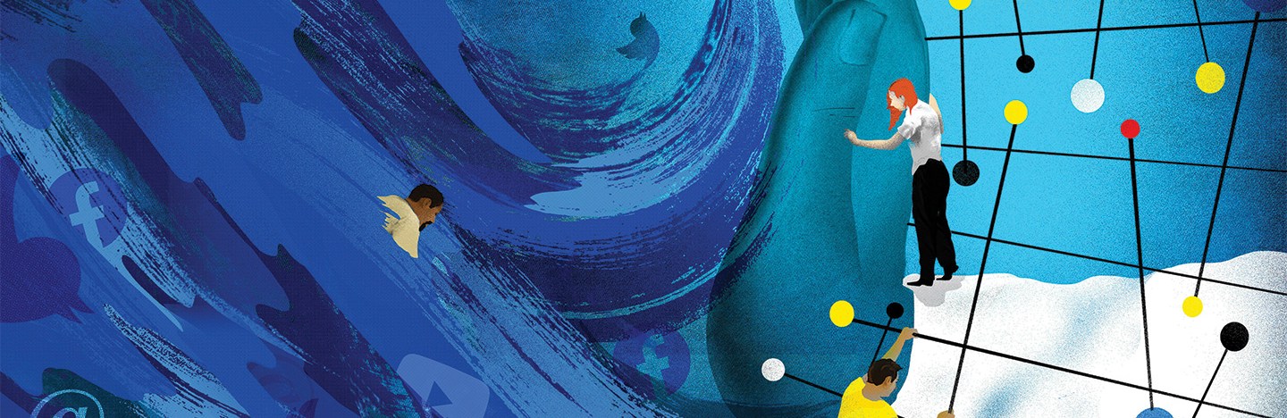 an illustration of a wave overwhelming people