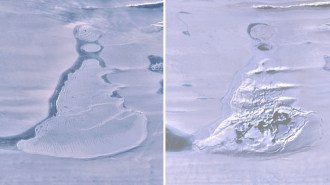 satellite images from before and after drainage of an ice-covered lake in Antarctica
