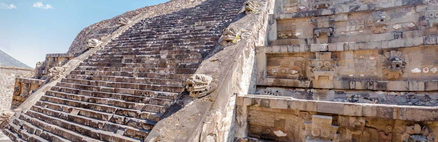 Temple of the Feathered Serpent against a sunny backdrop