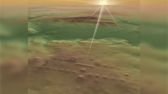 3-D image created using lidar data recreating a ceremonial Olmec center on Mexico's Gulf Coast, with sunrise aligned with entrance