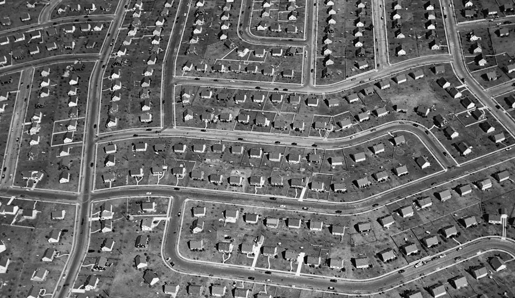 an aerial photo of a neighborhood